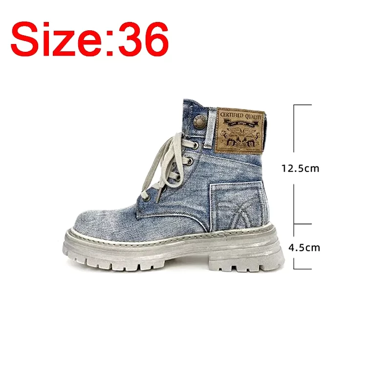 2023 Denim Martin Boots Ankle Boots for Women's Lace Up Thick Sole Shoes