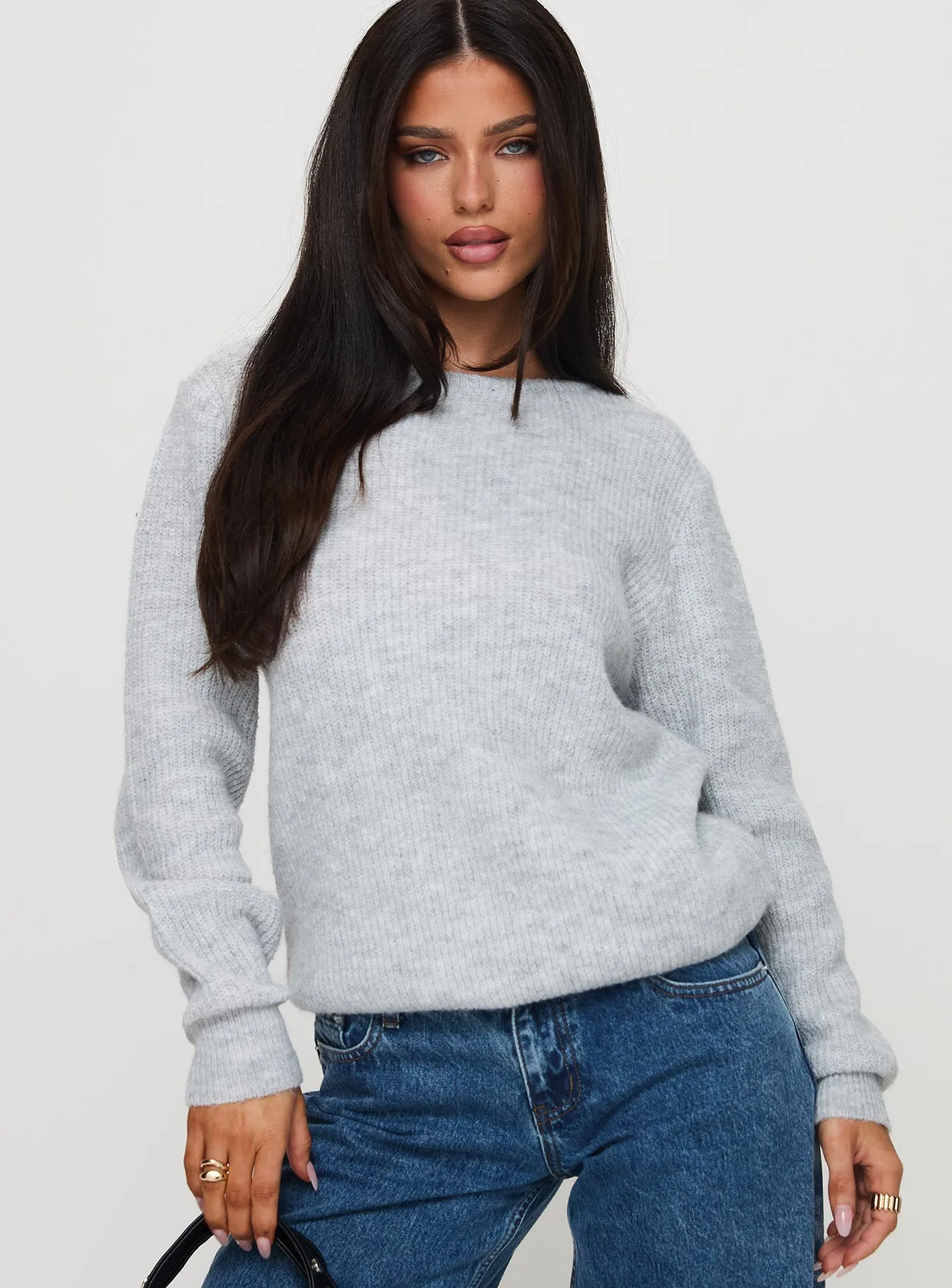 Abrams Rib Knit Crew Sweater Grey Marle