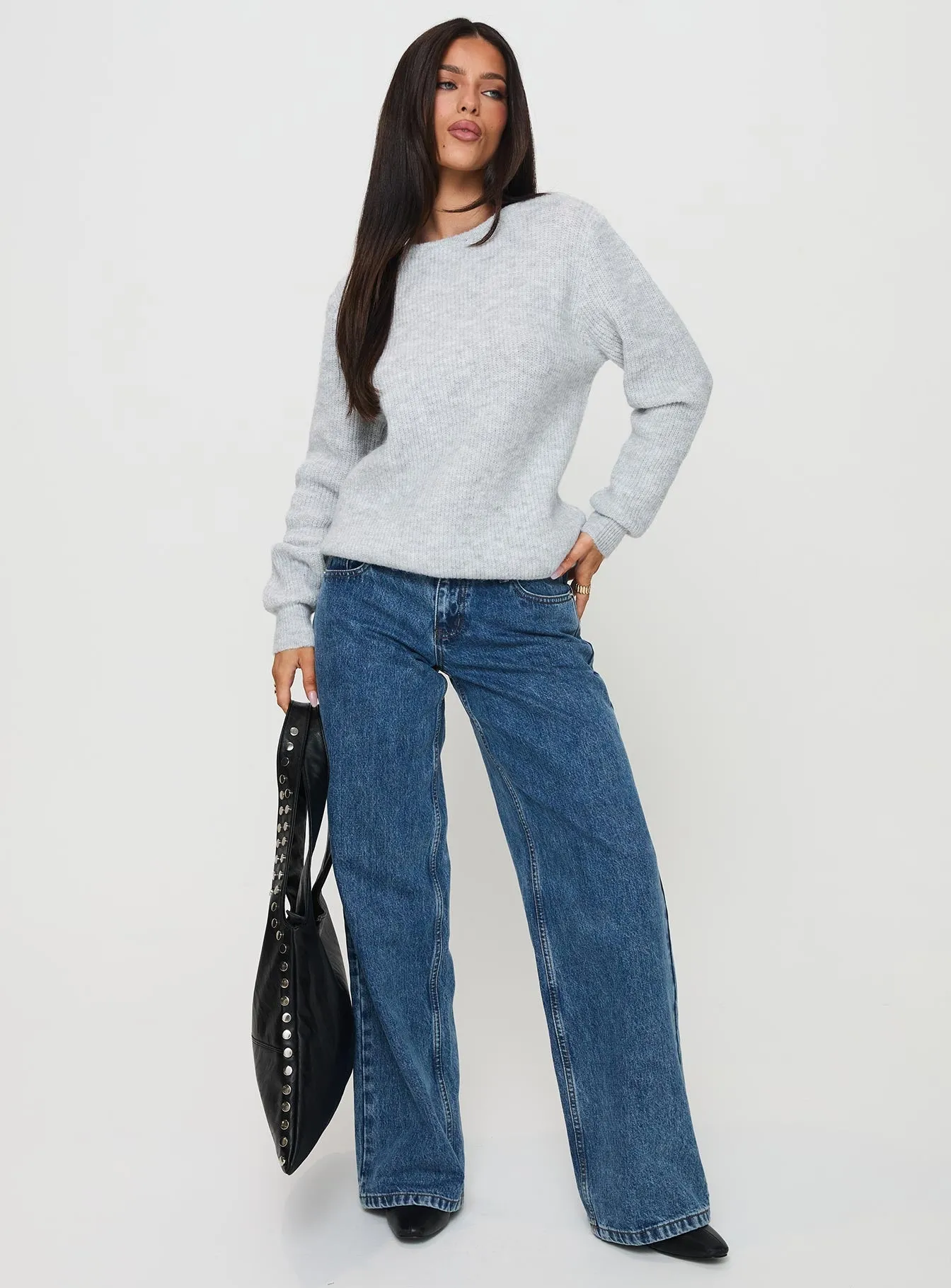 Abrams Rib Knit Crew Sweater Grey Marle