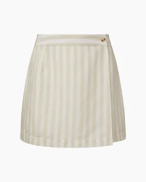 Air Linen Cabana Stripe Mini Wrap Skirt | Sandshell/White