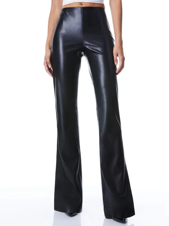 Alice + Olivia - Teeny Vegan Leather Side Slit Pant - Black