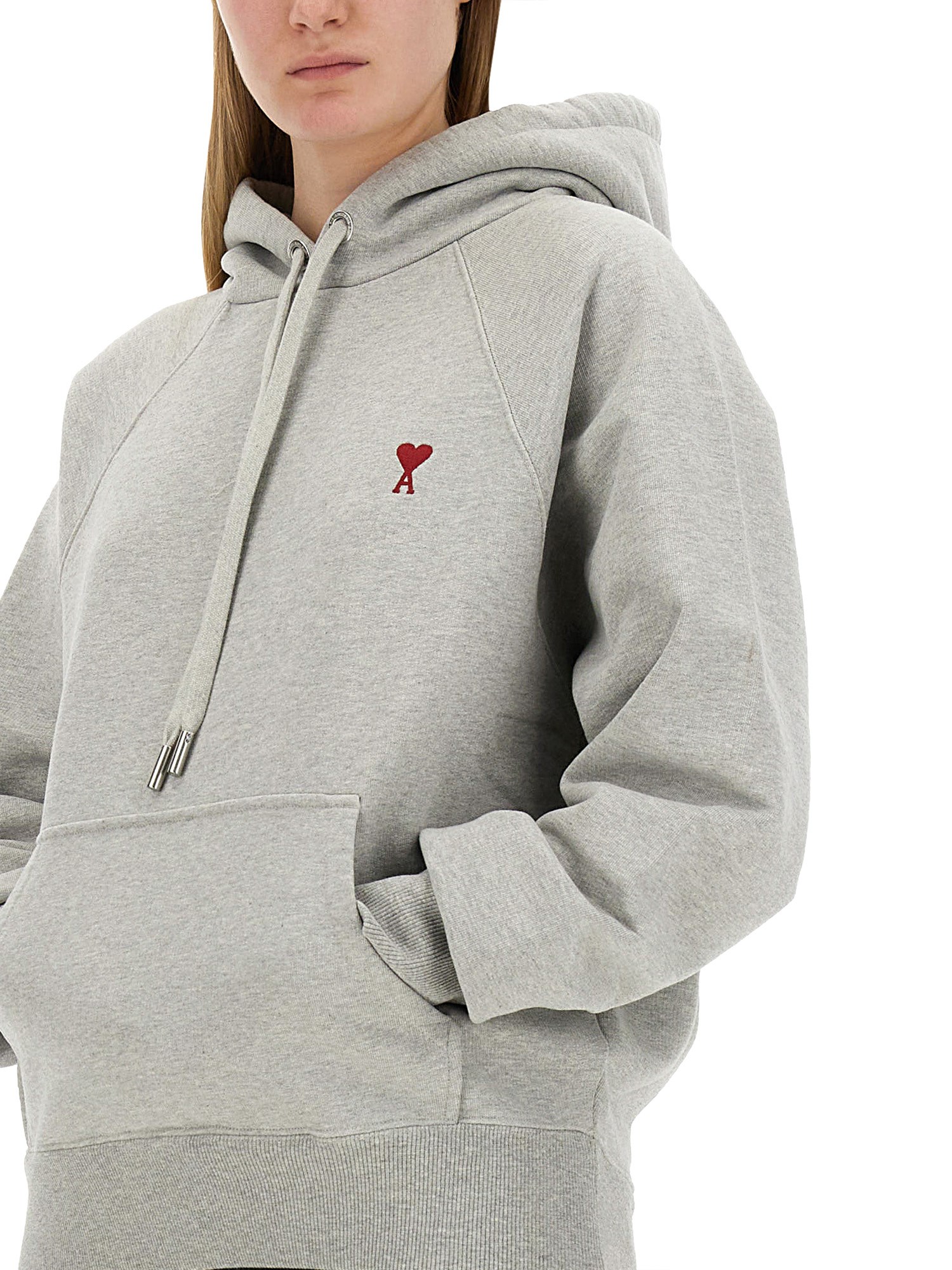 AMI PARIS    COTTON SWEATSHIRT WITH LOGO EMBROIDERY