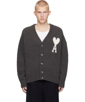 AMI PARIS Gray Ami de Coeur Cardigan