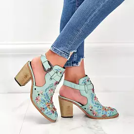 Ashore Shop 2023 New Summer Women Vintage Embroidery Floral Wood Block High Heeled Clog Slingback Sandals Shoes