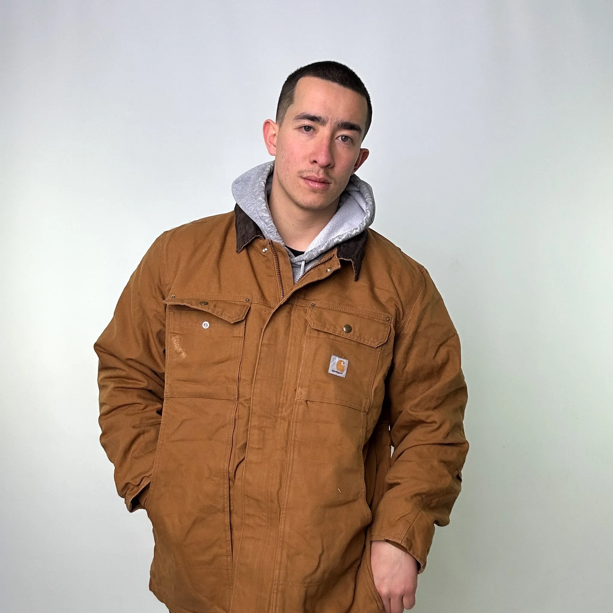 Beige Tan Vintage Carhartt Quilted Arctic Deadstock Workwear Jacket Coat (XL)