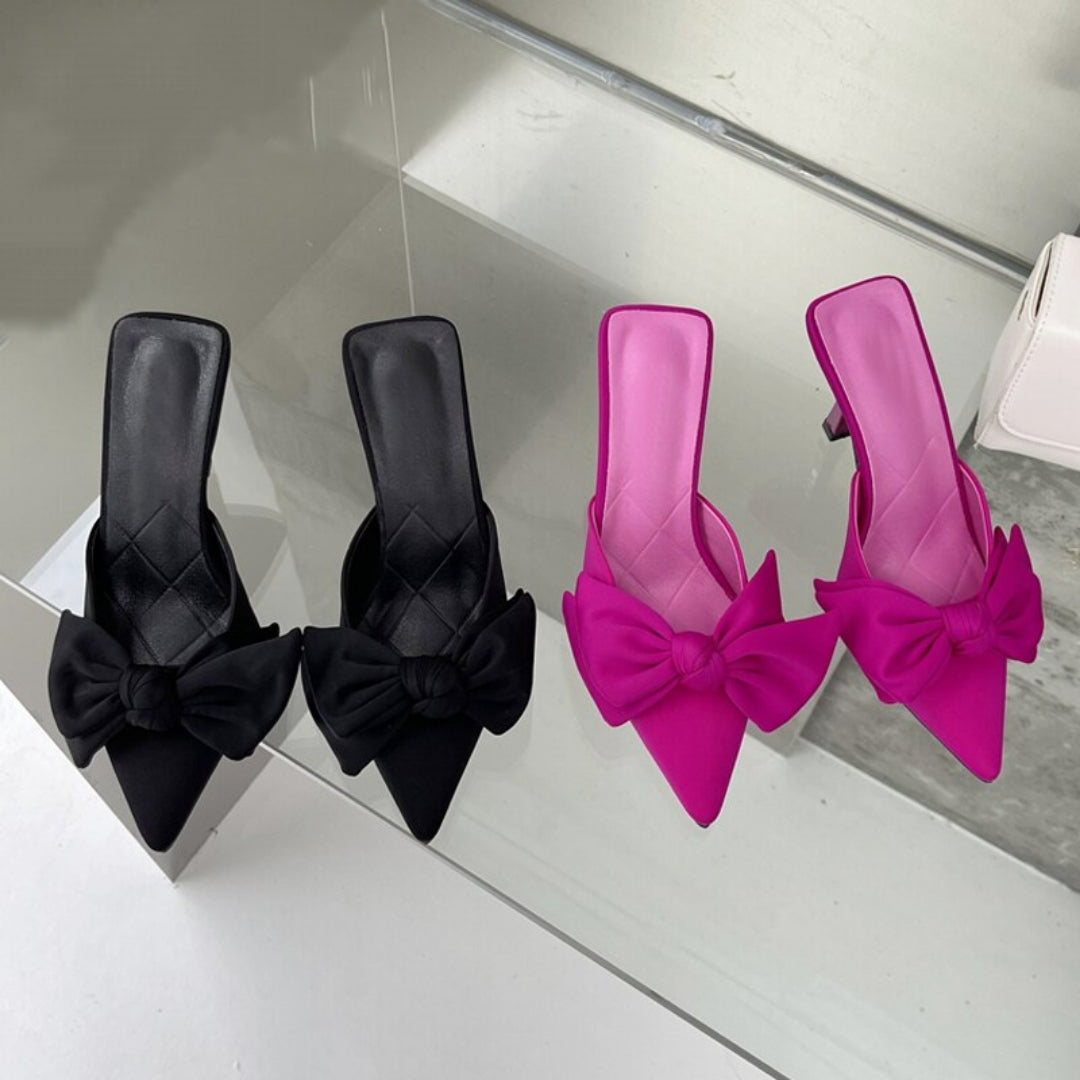 Big Butterfly-knot Women Slippers Sandals Shallow Pointed Toe Mules Stripper High Heel Pumps Ladies Shoes