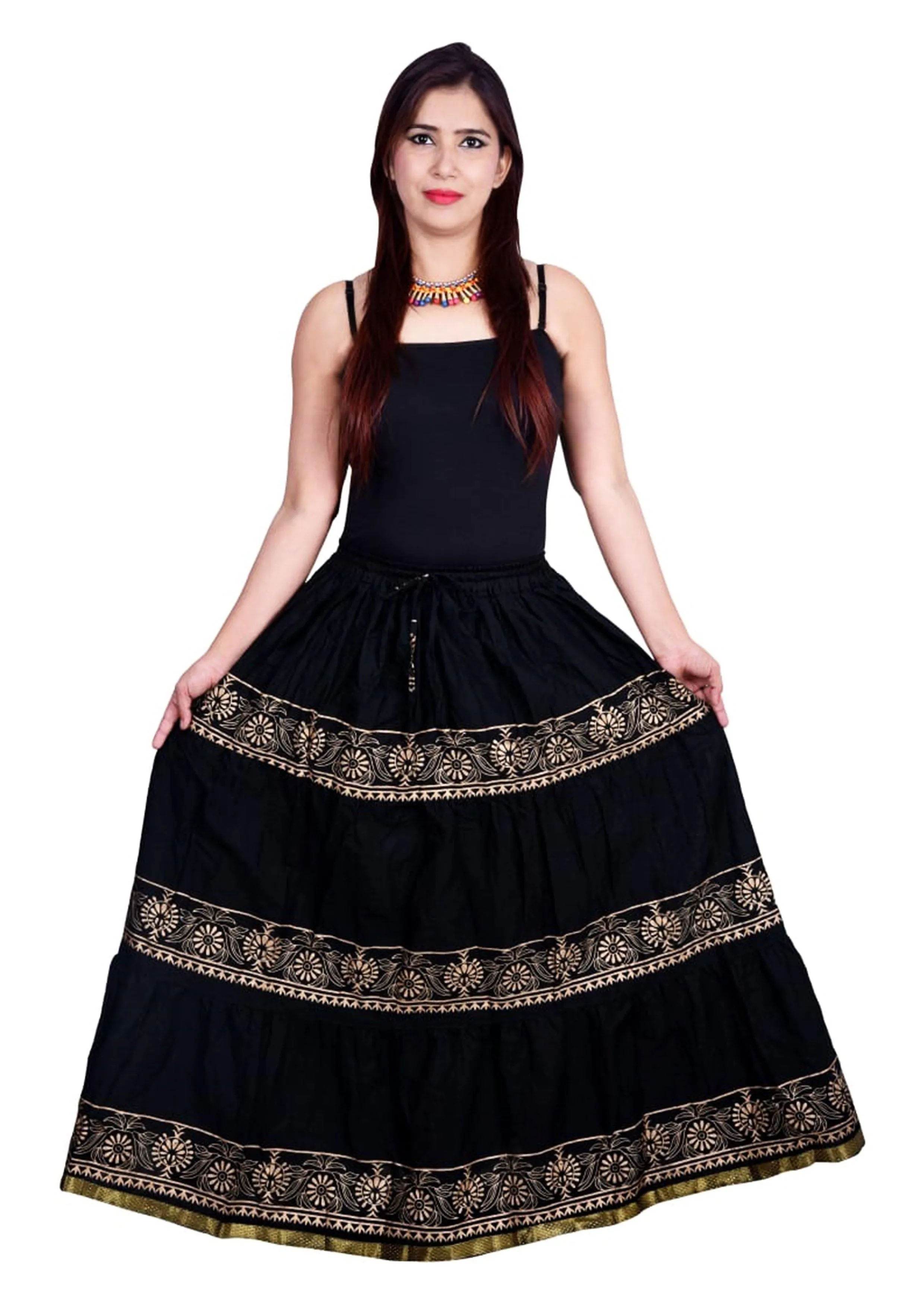 Black Ethnic Print Maxi Skirt