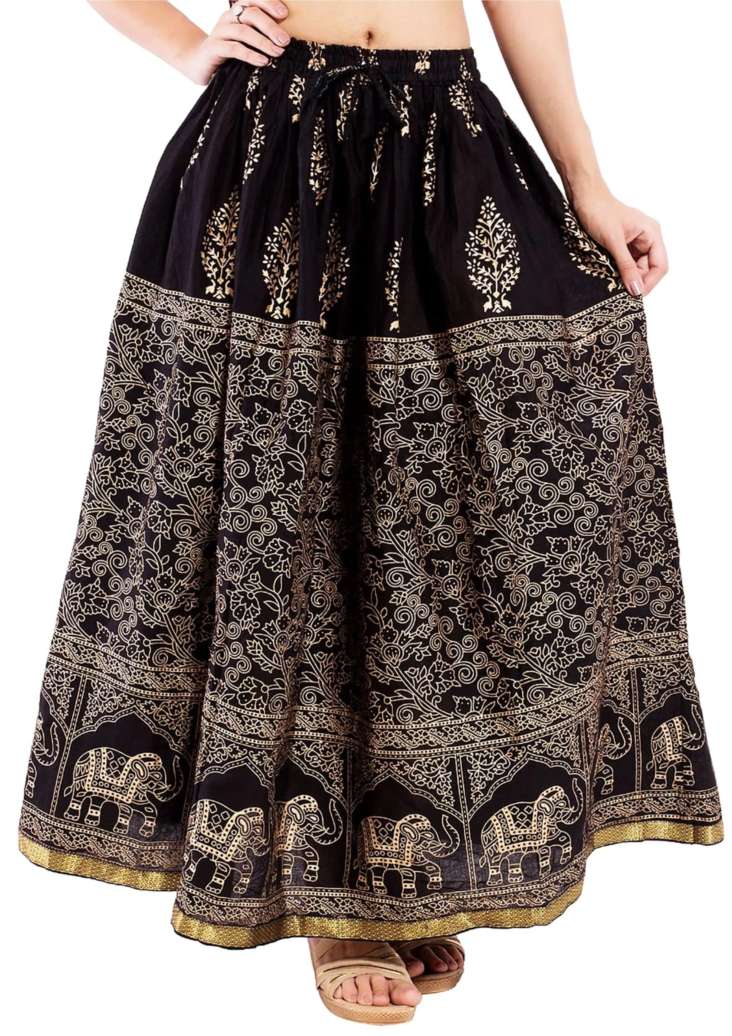 Black Ethnic Rajasthani Print Maxi Skirt