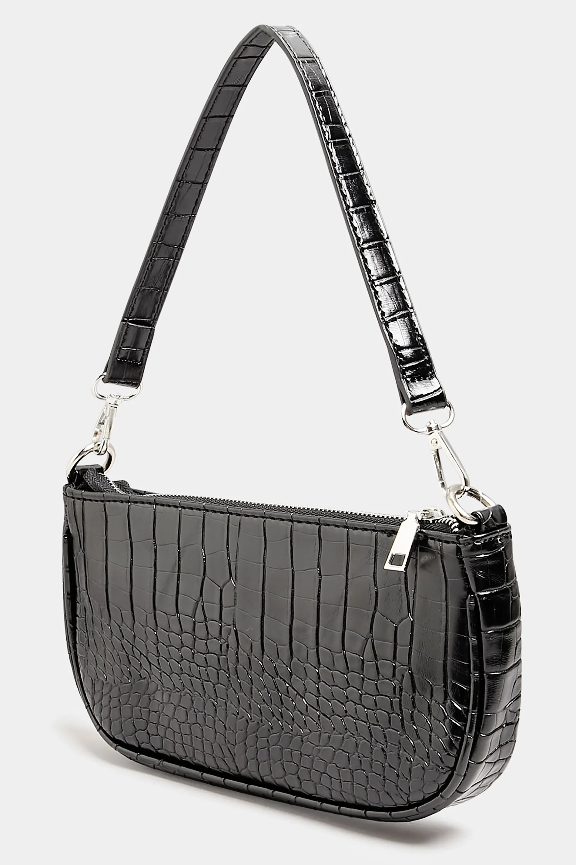 Black Faux Croc Shoulder Bag