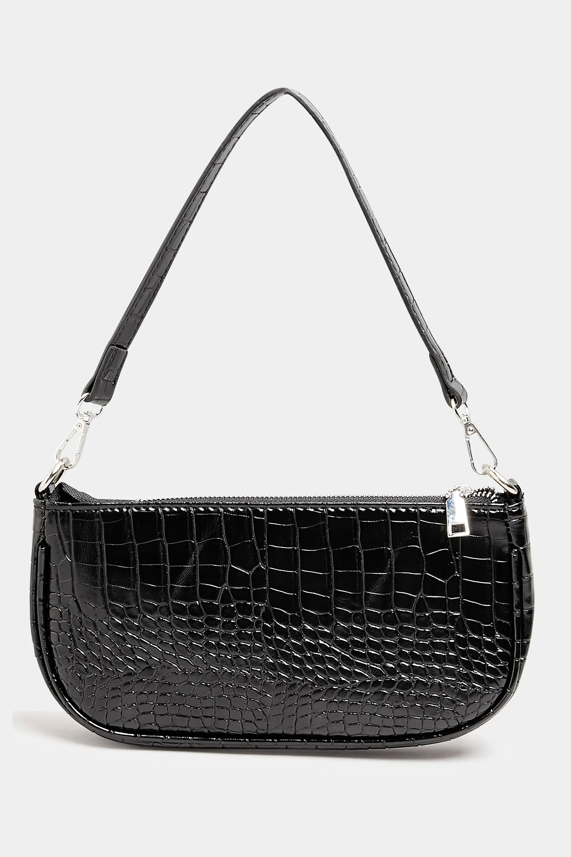 Black Faux Croc Shoulder Bag