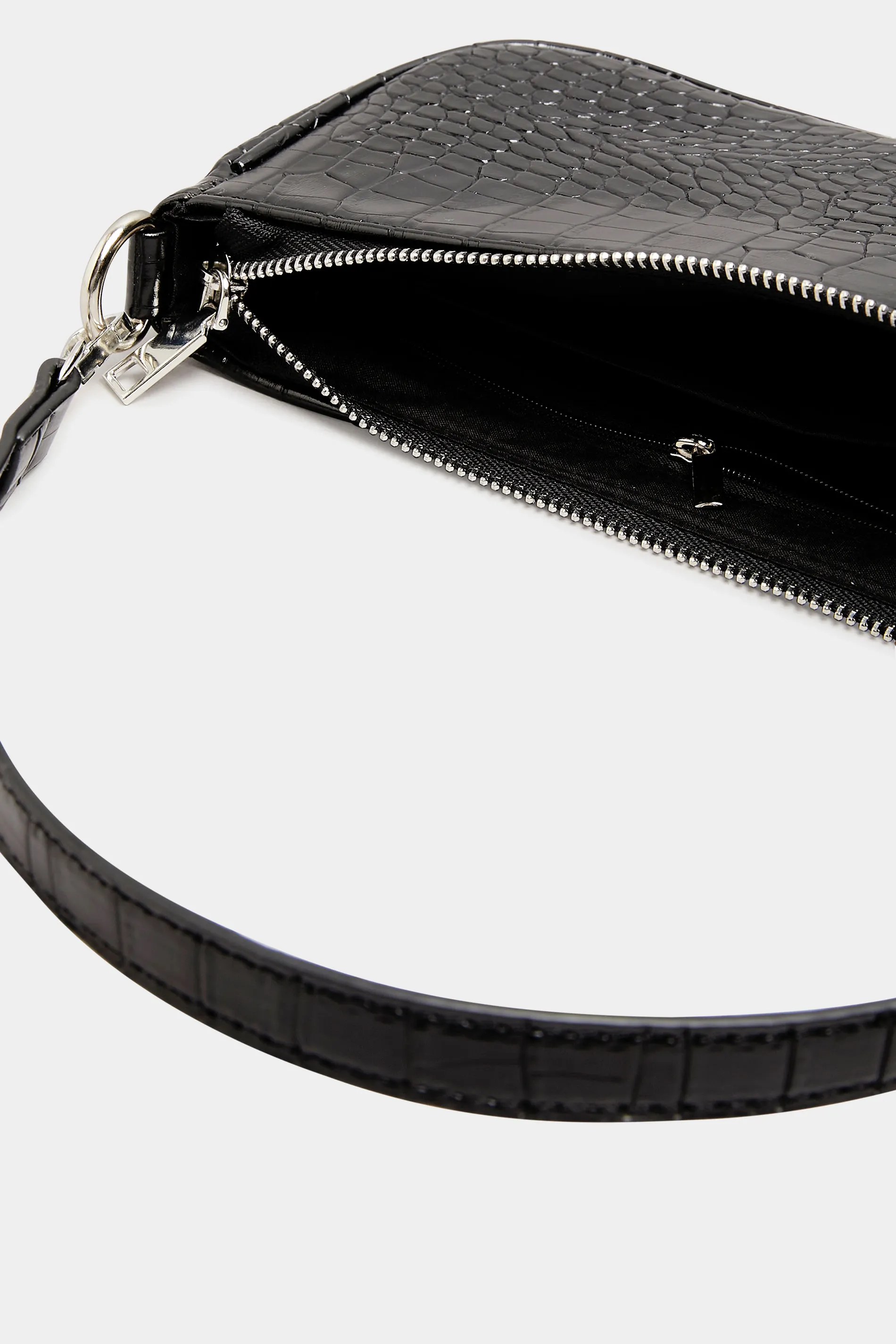 Black Faux Croc Shoulder Bag