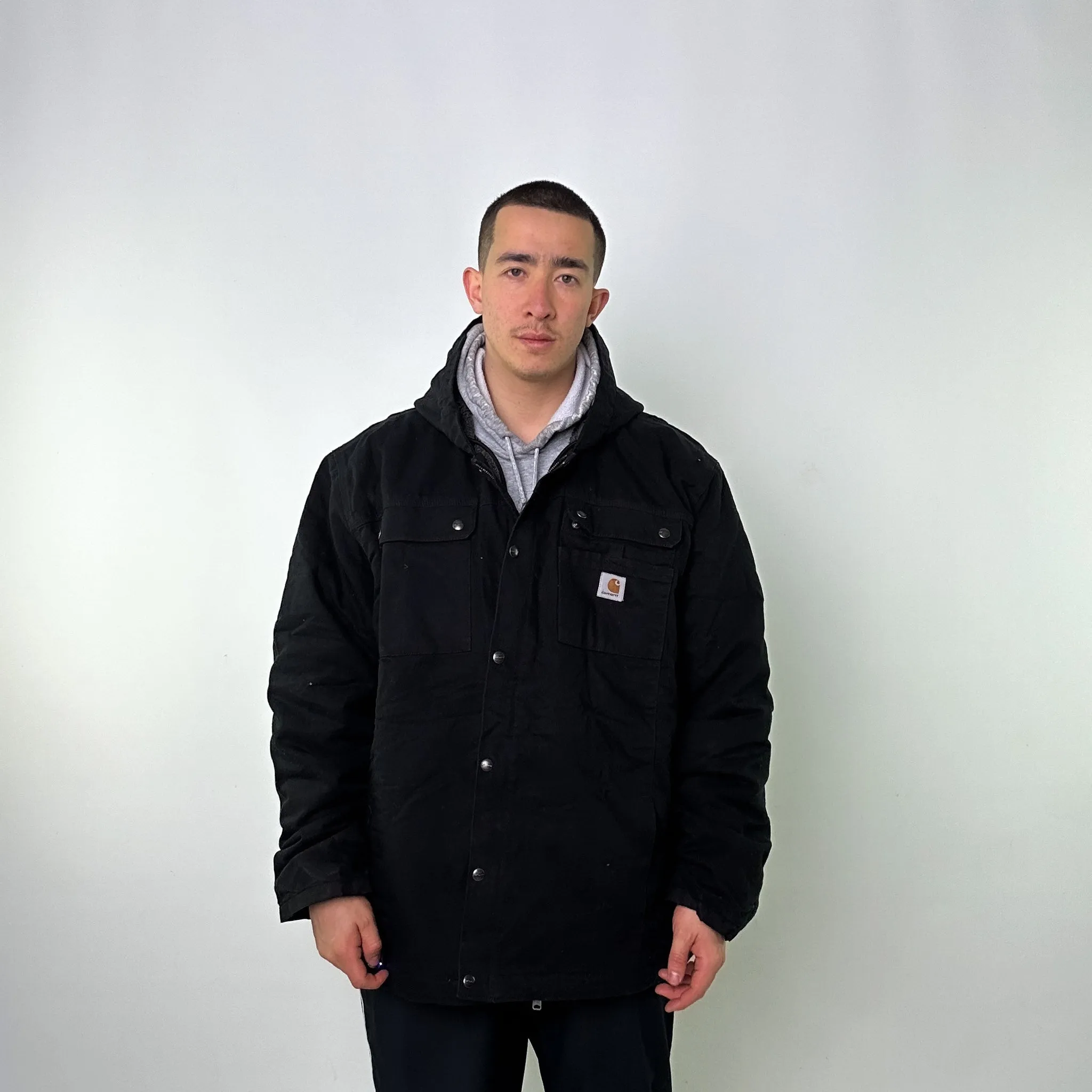 Black Vintage Carhartt Fleece Lined Active Deadstock Workwear Jacket Coat (XL)