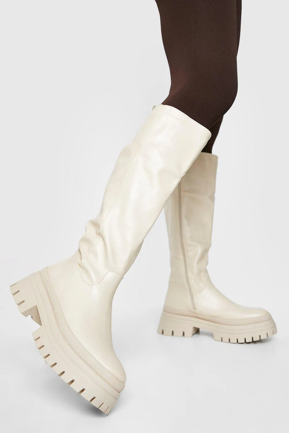 Chunky Sole Knee High Chelsea Boots