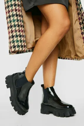 Chunky Sole Patent Chelsea Boots