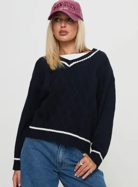 Covina V Neck Knit Sweater Navy