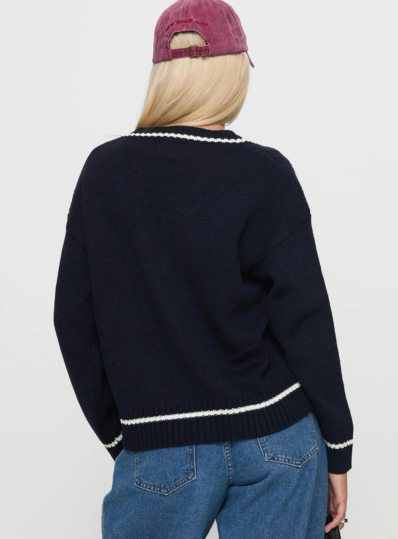 Covina V Neck Knit Sweater Navy