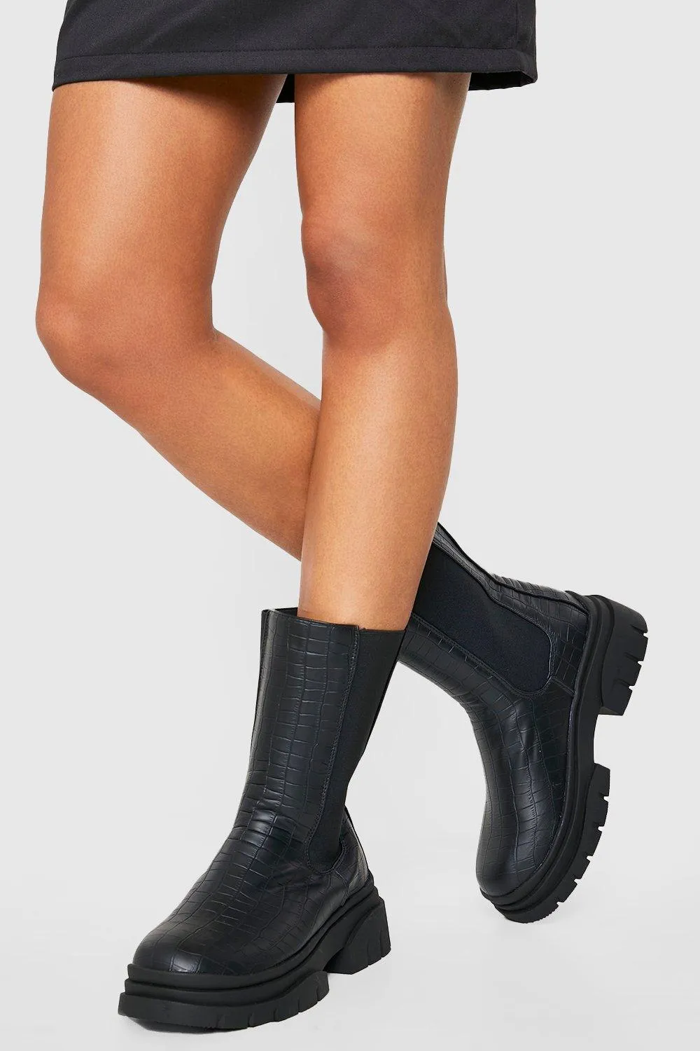 Croc Tab Detail Chunky Chelsea Boots