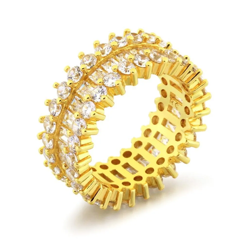 Custom Baguettes CZ Chunky Ice Eternity Bling Bling Ring in Gold