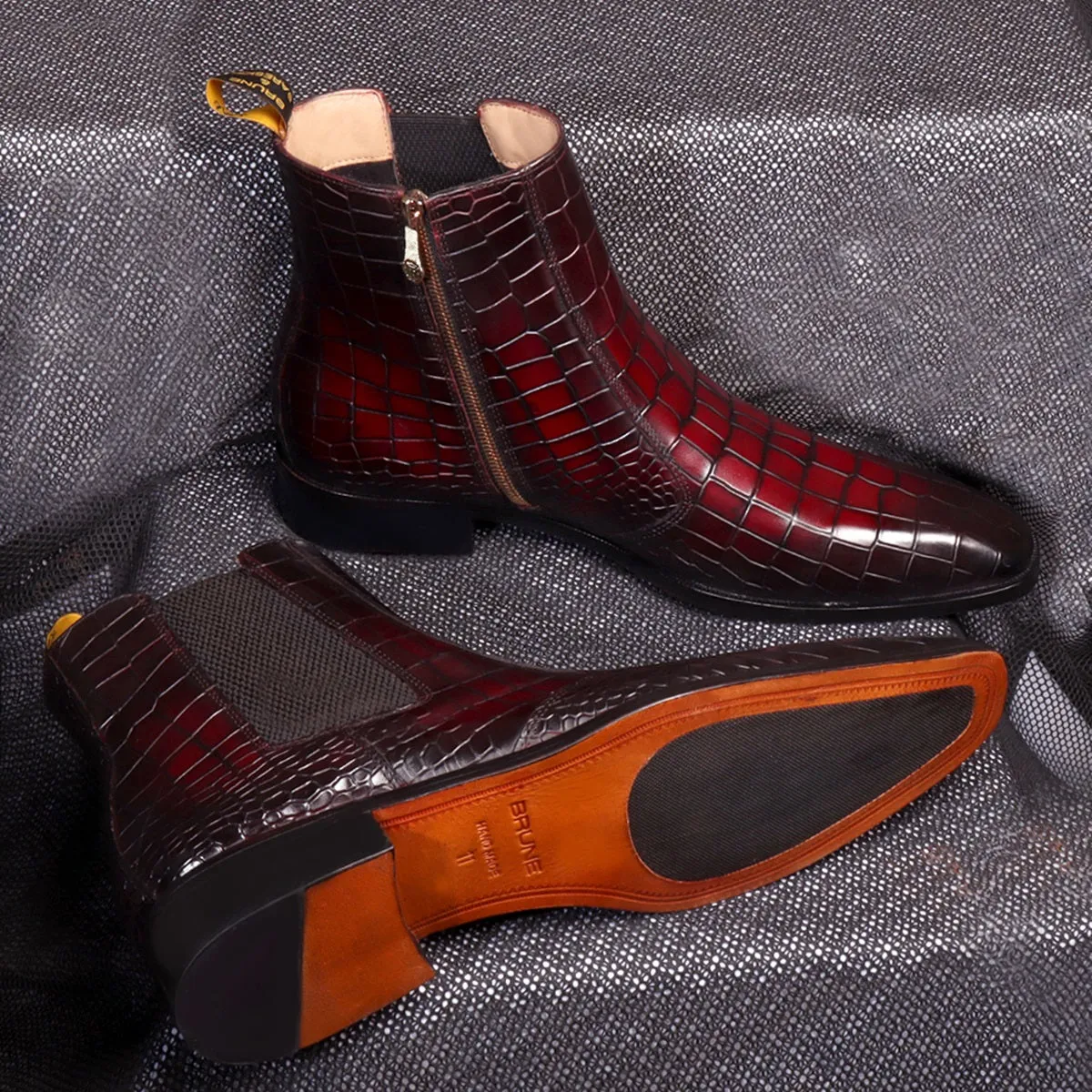 Dual Shade Patina Finish Chelsea Boots in Deep Cut Leather Assisting Zip Closure Leather Sole