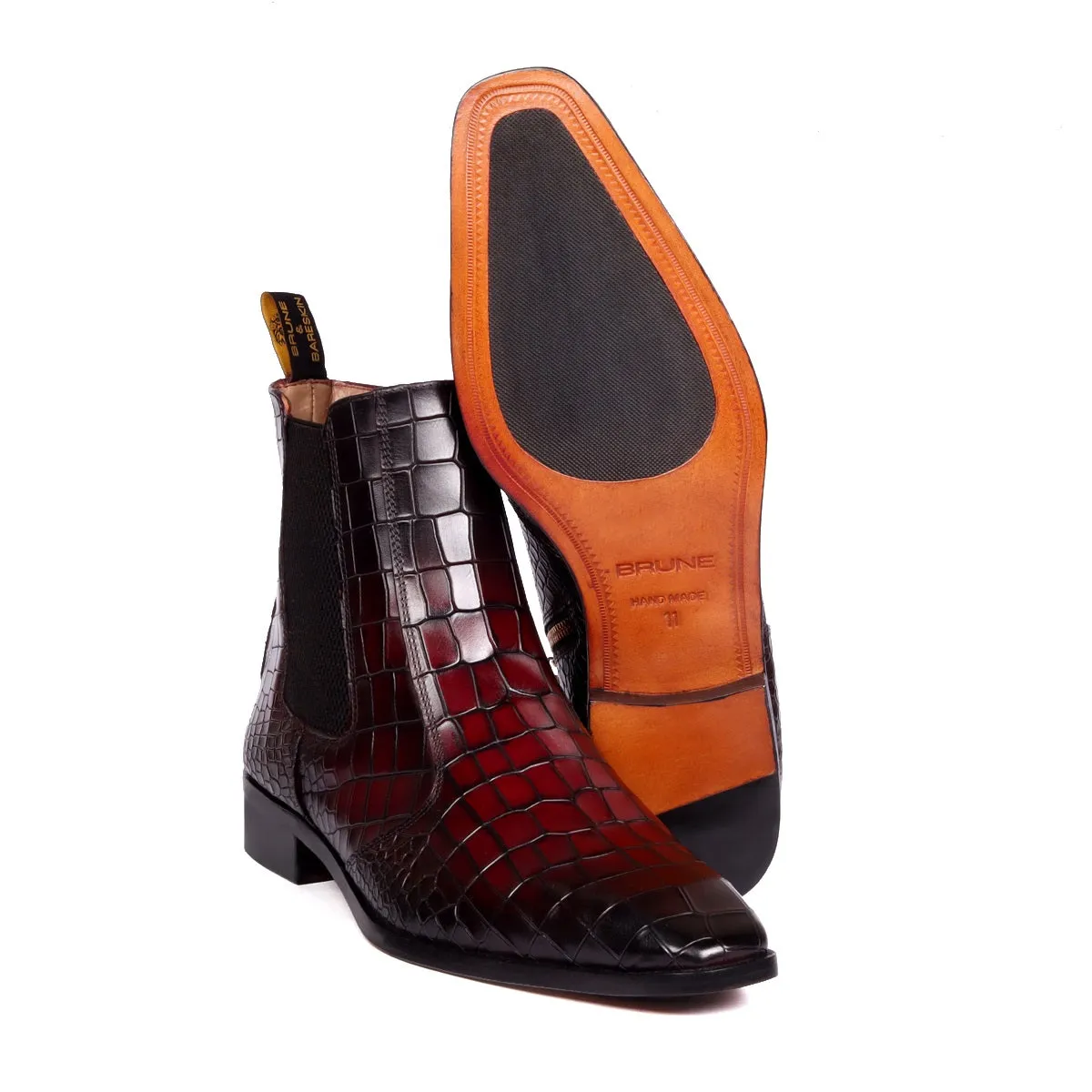 Dual Shade Patina Finish Chelsea Boots in Deep Cut Leather Assisting Zip Closure Leather Sole