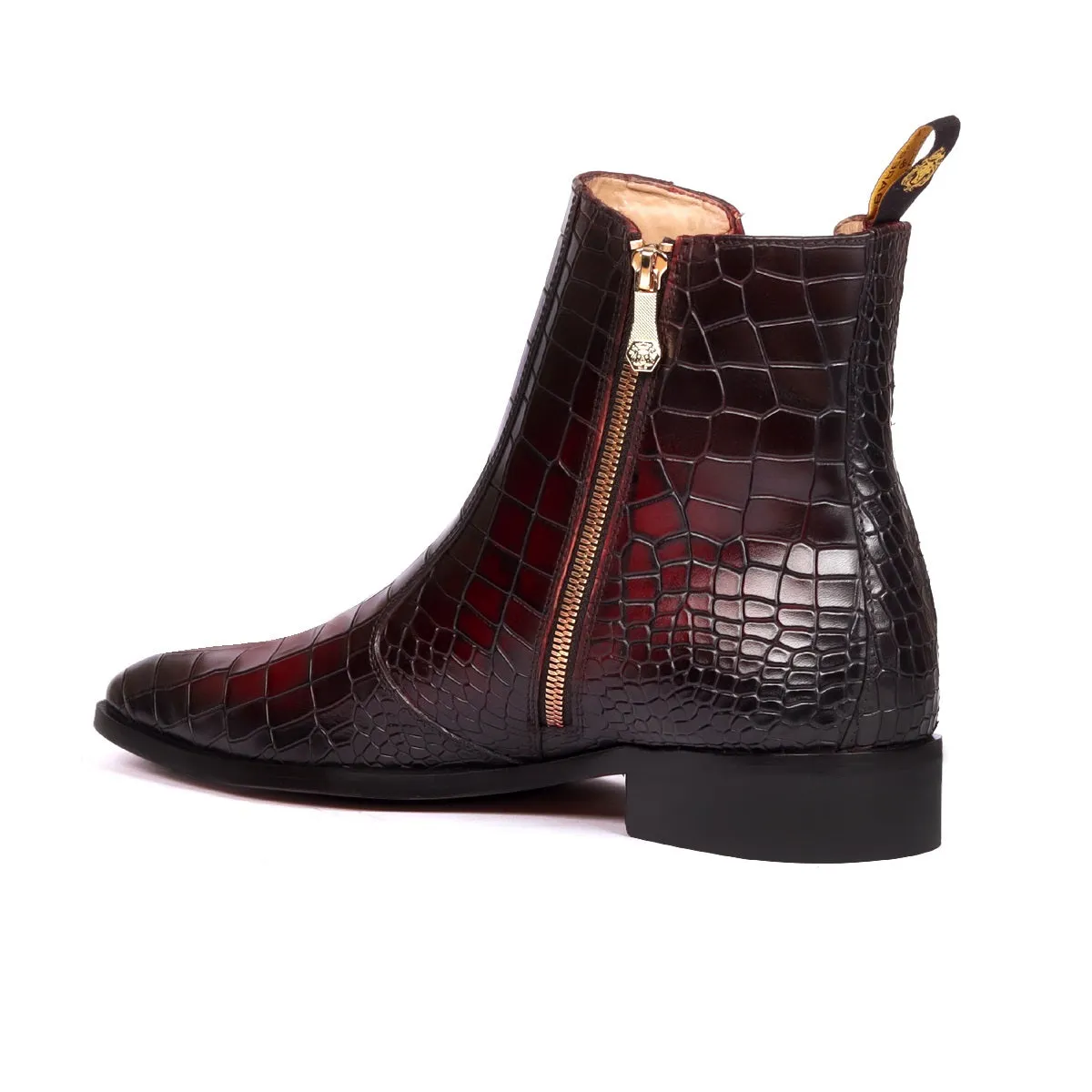 Dual Shade Patina Finish Chelsea Boots in Deep Cut Leather Assisting Zip Closure Leather Sole