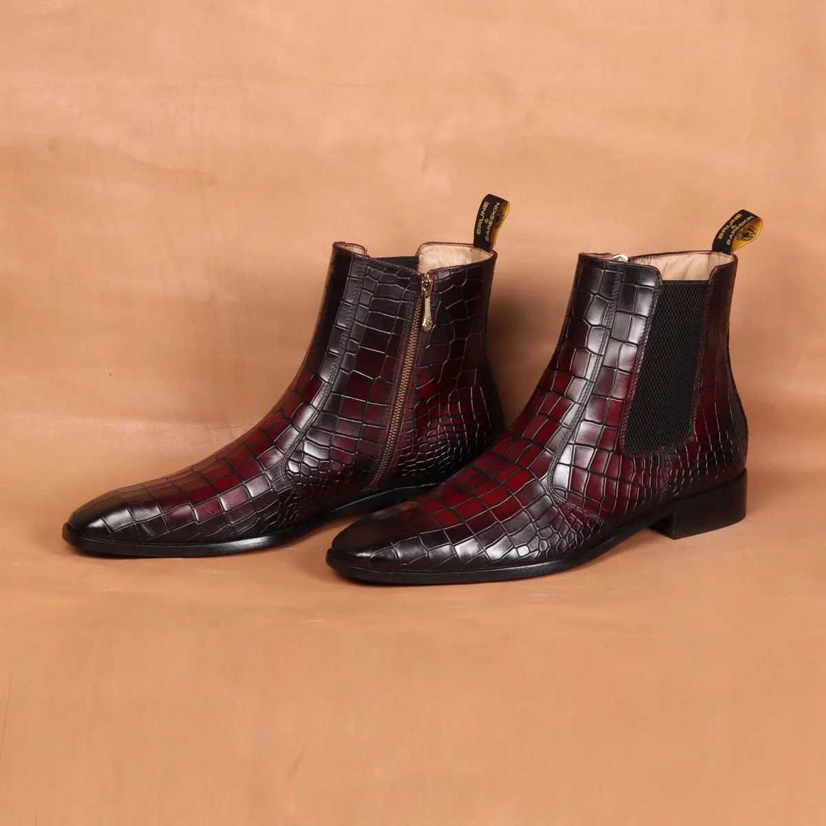 Dual Shade Patina Finish Chelsea Boots in Deep Cut Leather Assisting Zip Closure Leather Sole