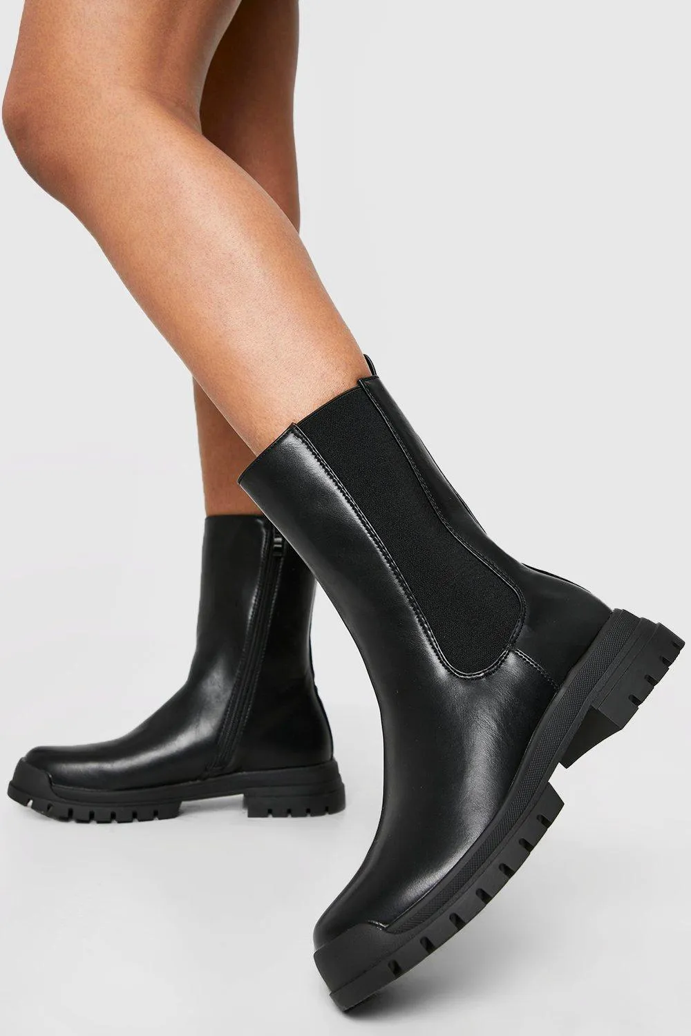 Elastic Panel Chelsea Boots With Zip Detail