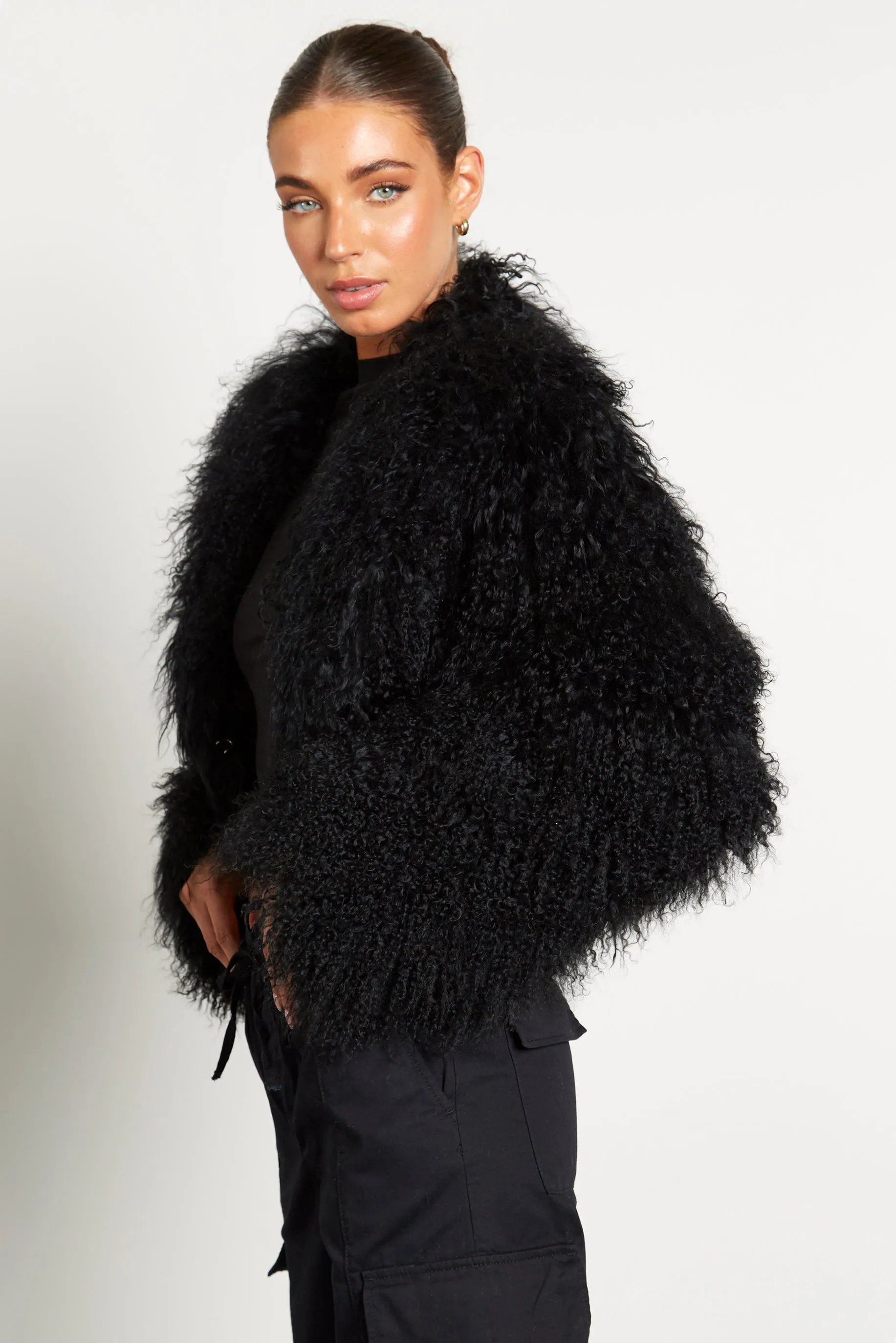 Elsa Cropped Mongolian Fur Coat