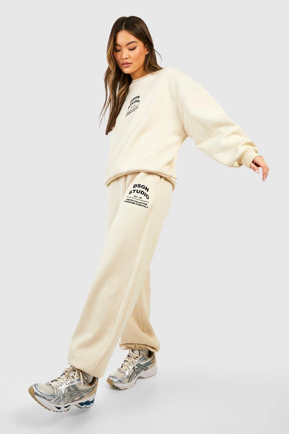 Embroidered Slogan Sweater Tracksuit