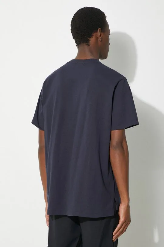 Engineered Garments cotton t-shirt Printed Cross Crew Neck men’s navy blue color with a print OR424.NP116