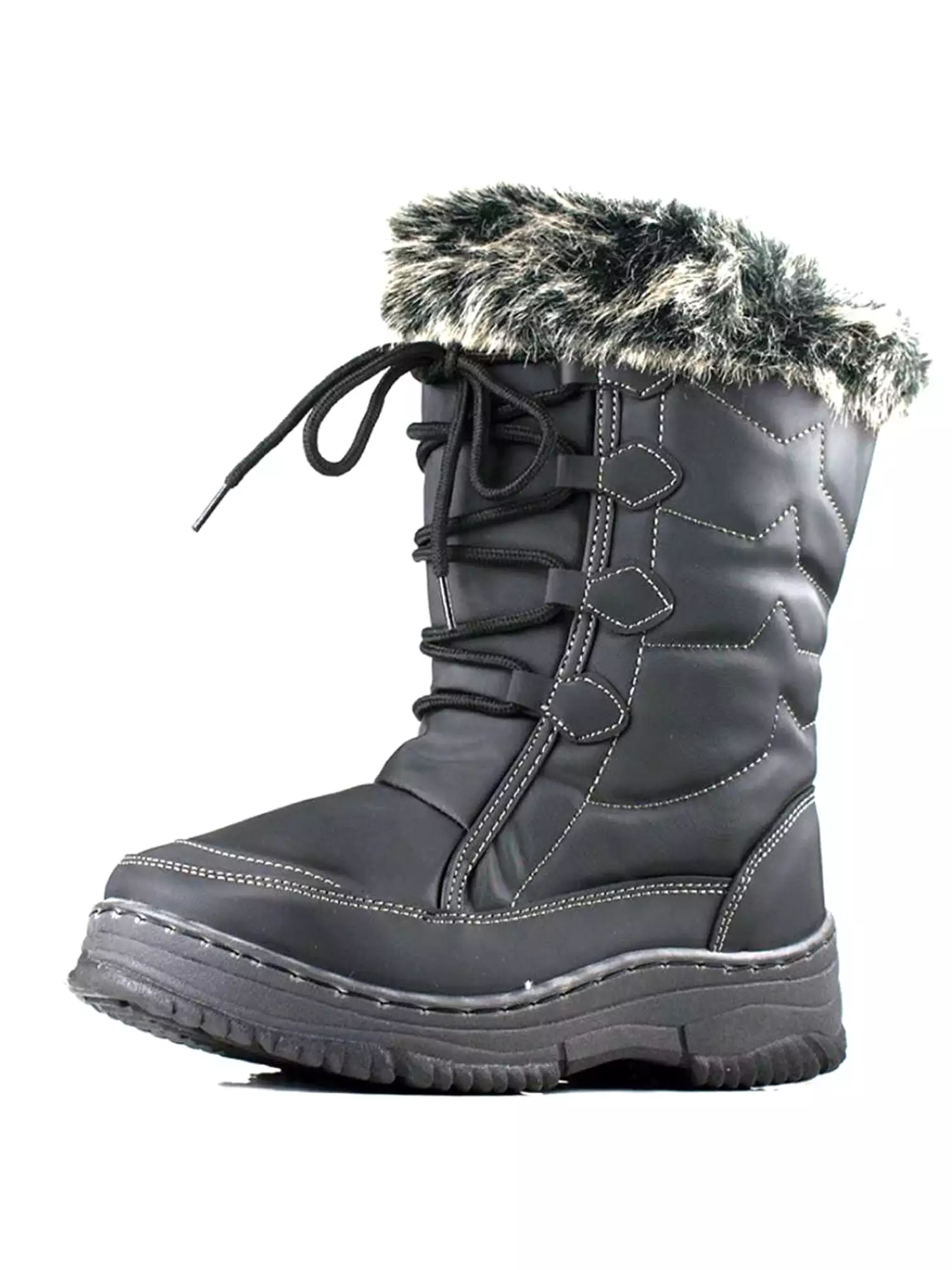 Fashion Waterproof Women Winter Boots Nonslip Warm Snow Boots Mid Calf Rubber Flat Lace Shoes Winter Shoes Wellies