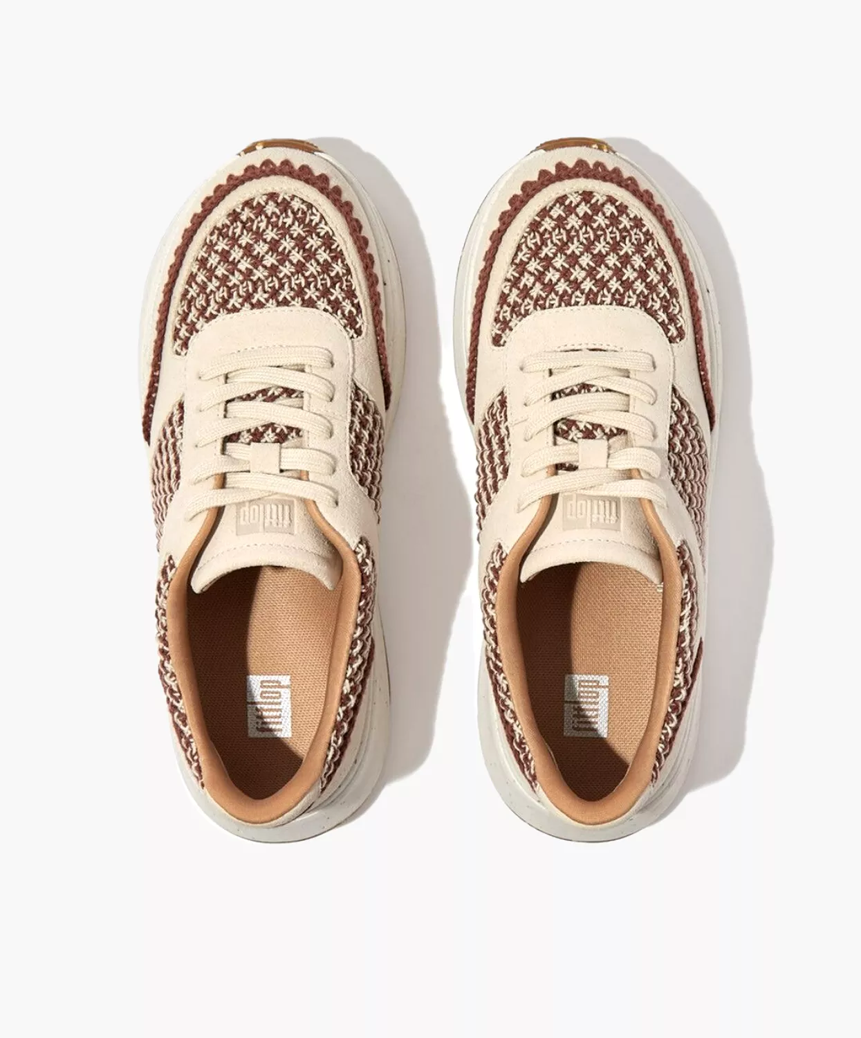 FitFlop F-mode e-1 Crochet/Suede Flatform Sneakers Brown