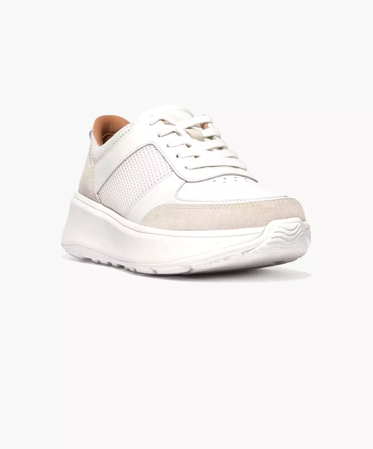 FitFlop F-mode Leather/Suede Flatform Sneakers White