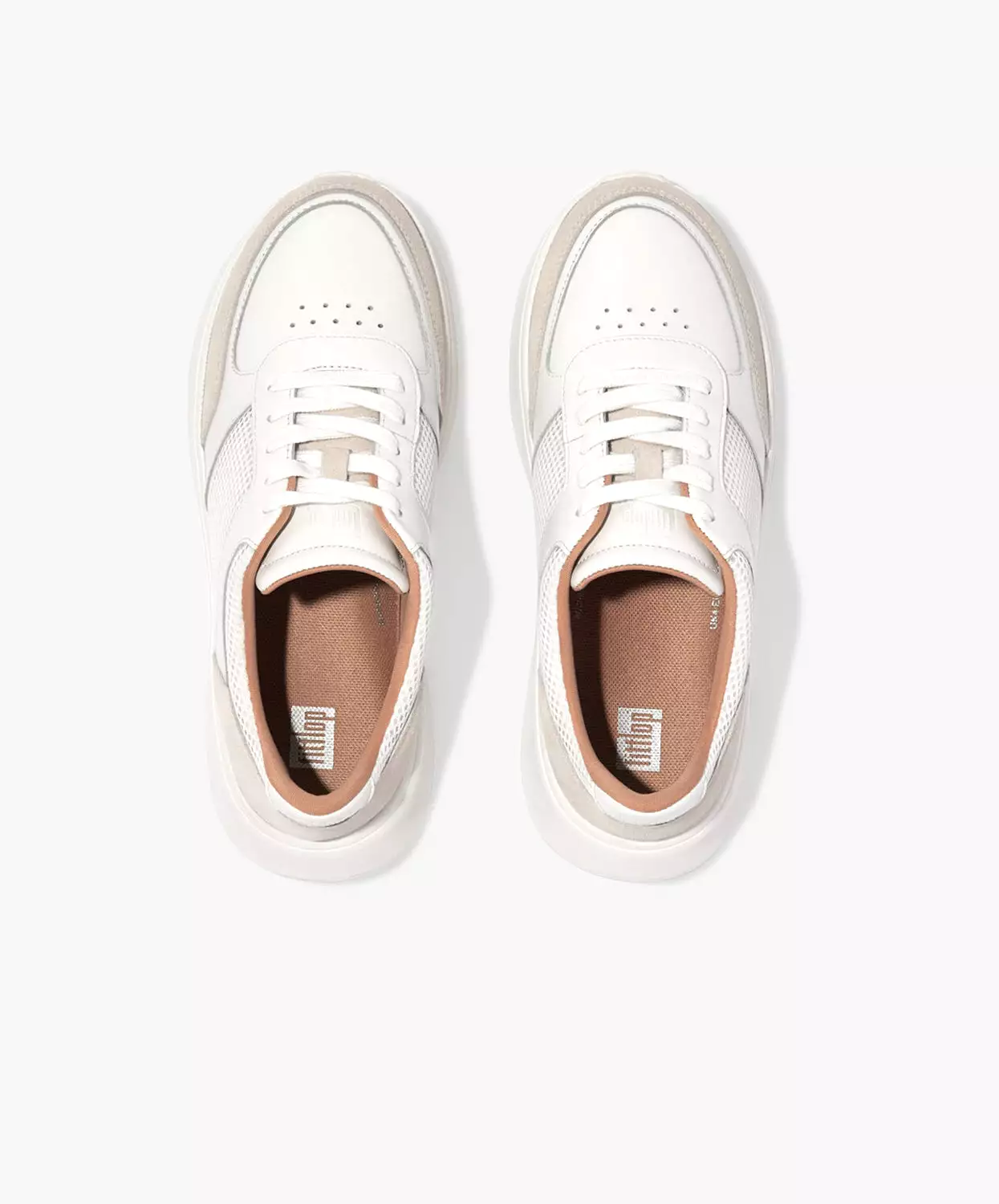 FitFlop F-mode Leather/Suede Flatform Sneakers White