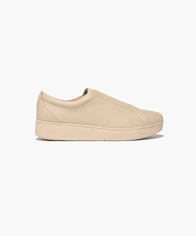 FitFlop Rally Elastic Tumbled-Leather Slip-On Sneakers Beige