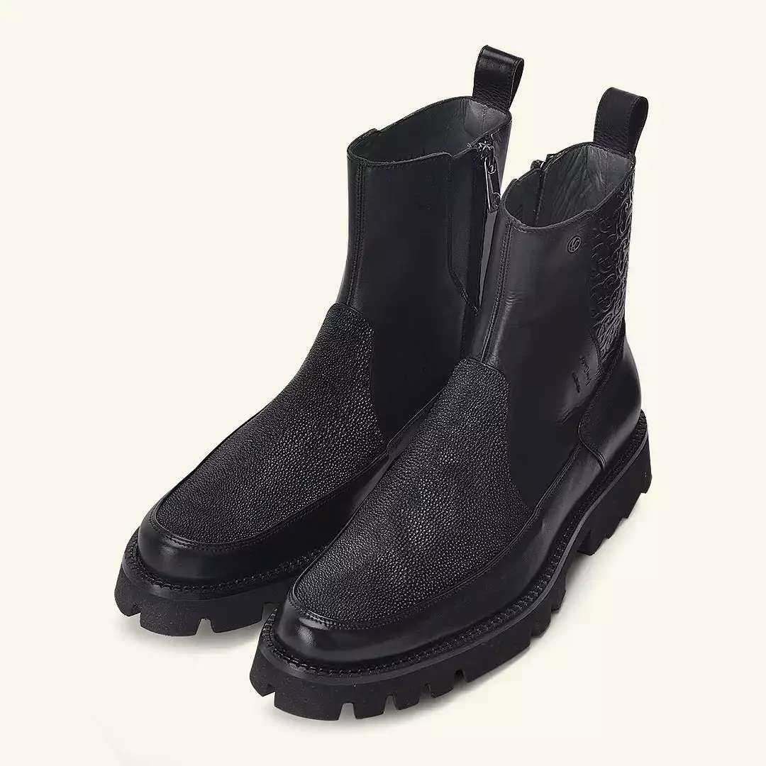 G97MTTS - Cuadra black casual vintage fashion stingray ankle booties for men