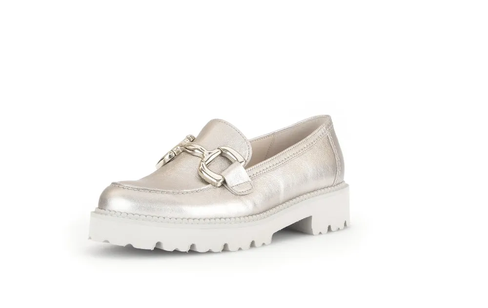 GABOR  Pale Gold Leather Chunky Loafer with gold buckle 24662