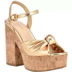 Guess Womens Yipster Faux Leather Knot-Front Platform Sandals