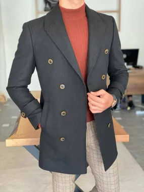 Hollo Double Breasted Black Wool Coat