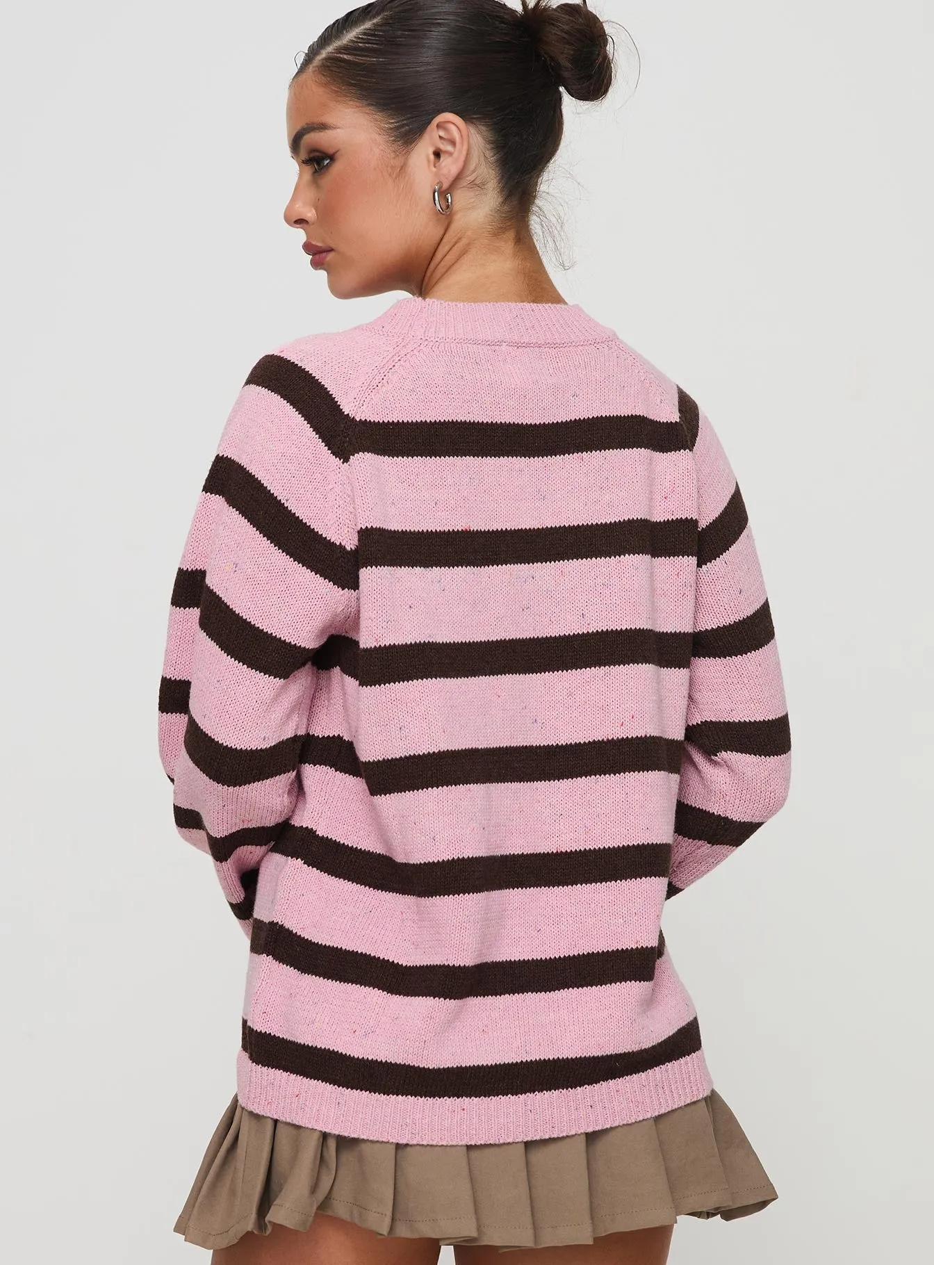 Jacquette Knit Sweater Pink / Brown