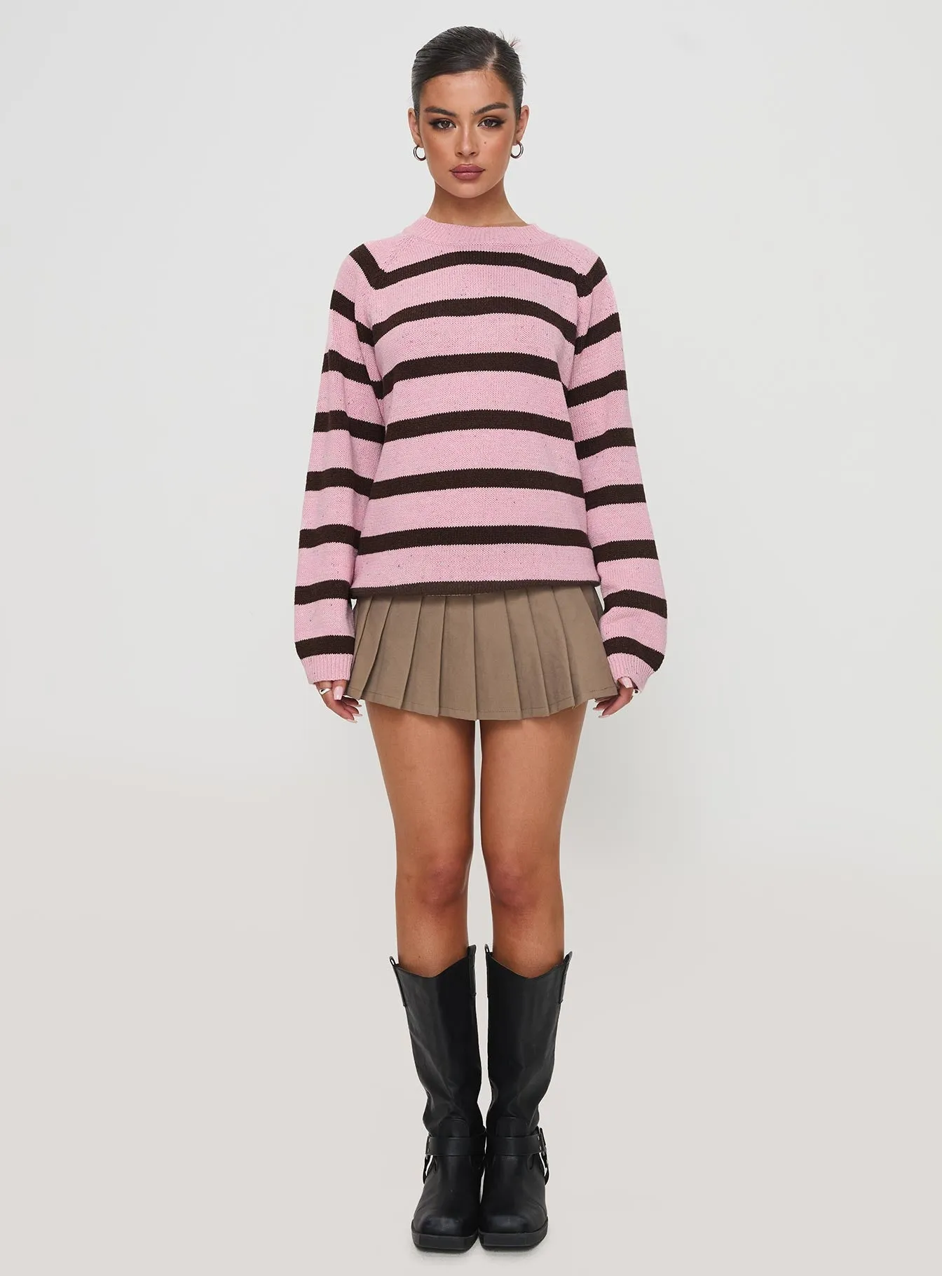 Jacquette Knit Sweater Pink / Brown