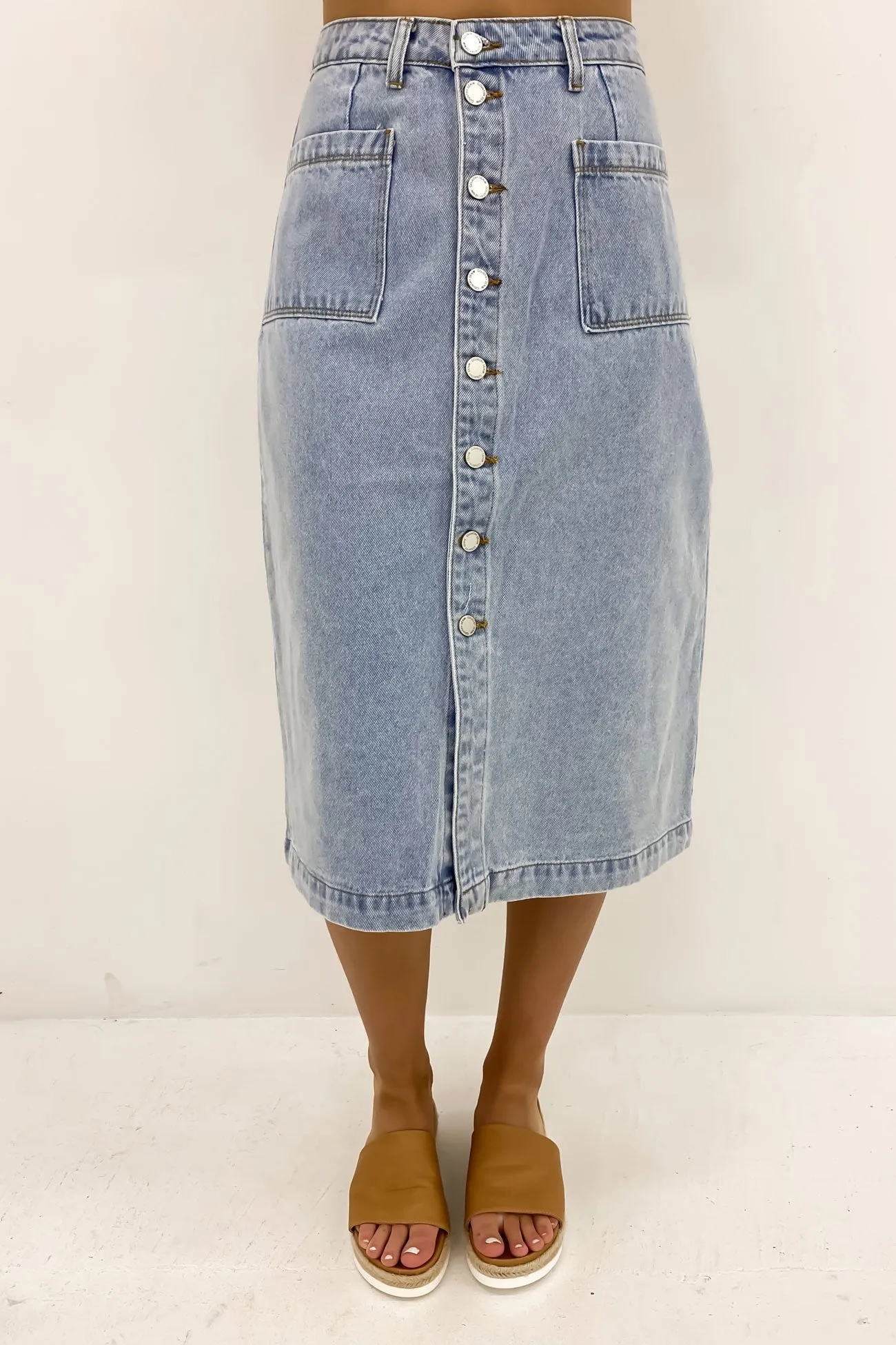 Kaydyn Denim Midi Skirt Blue