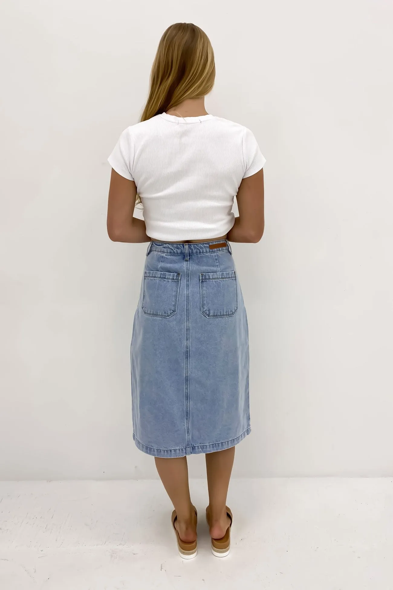 Kaydyn Denim Midi Skirt Blue