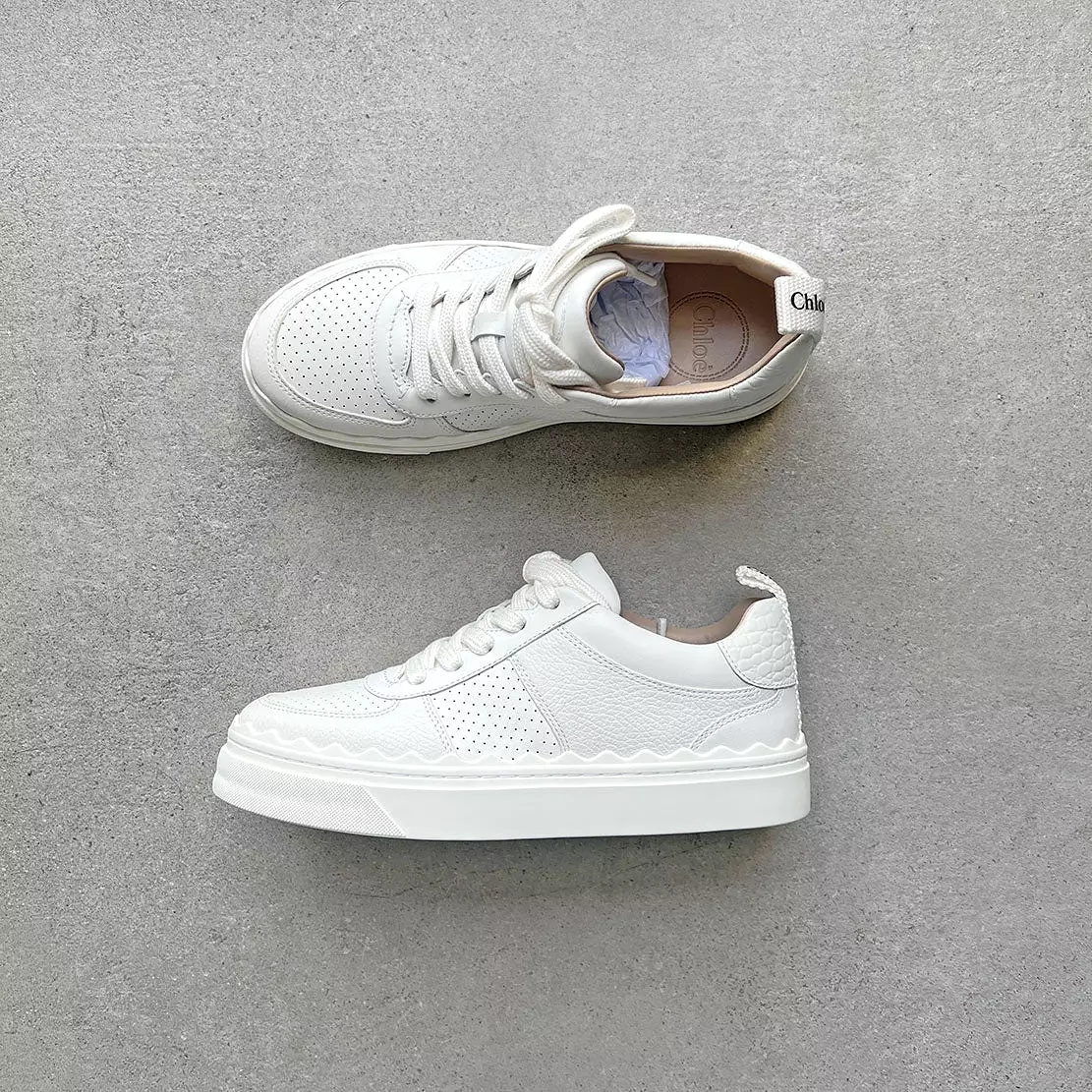 Lauren Leather Sneakers, Perforated White