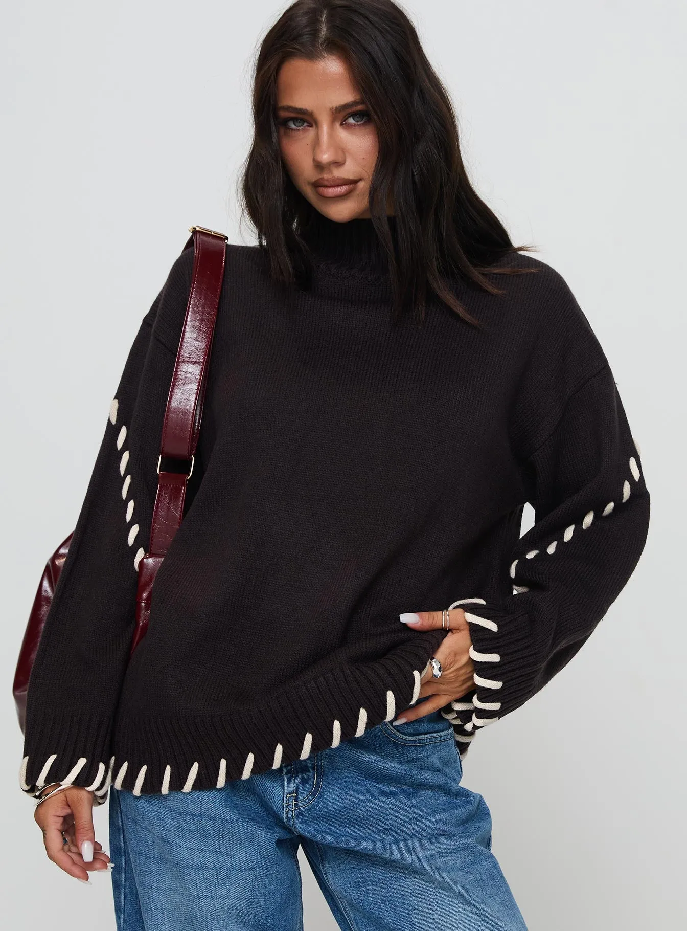 Leizure Turtleneck Knit Sweater Brown