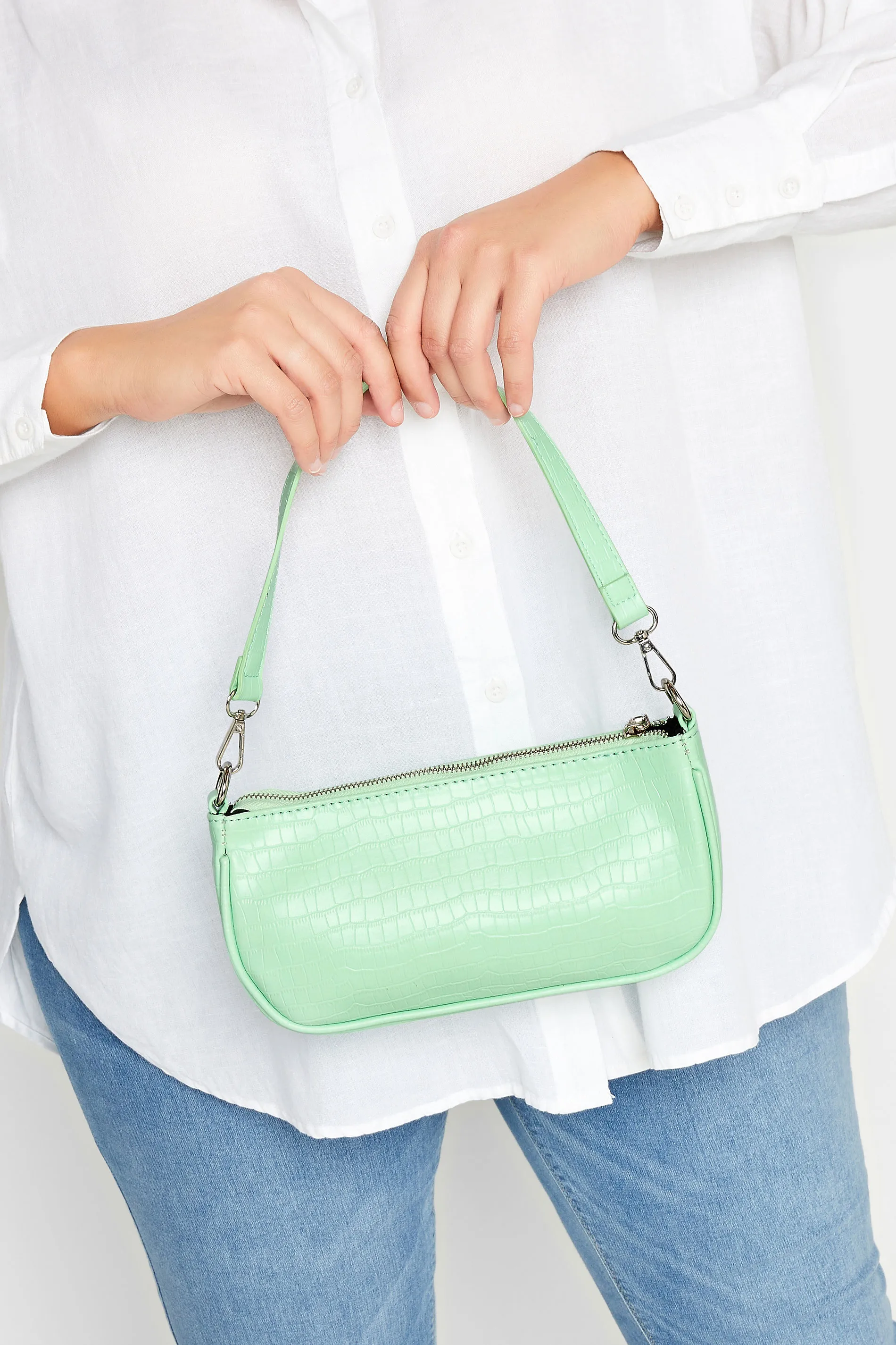 Light Green Faux Croc Shoulder Bag