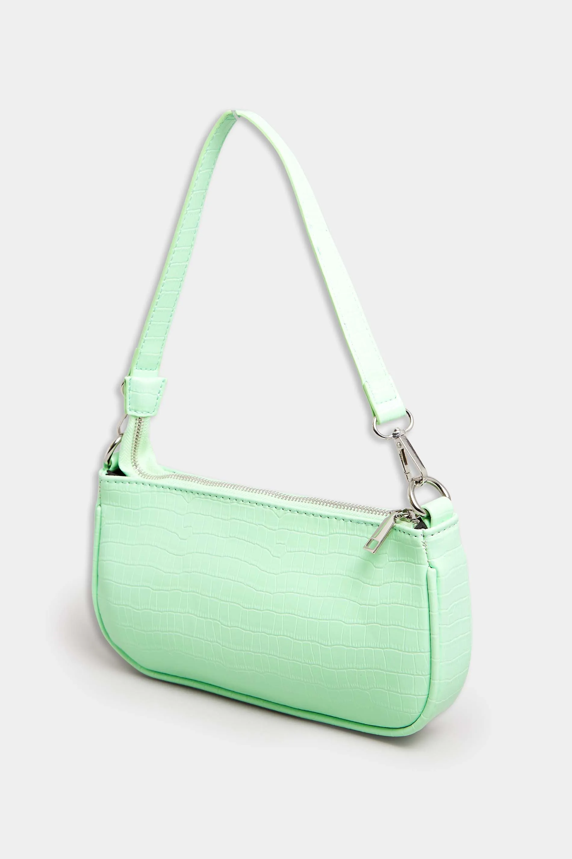 Light Green Faux Croc Shoulder Bag