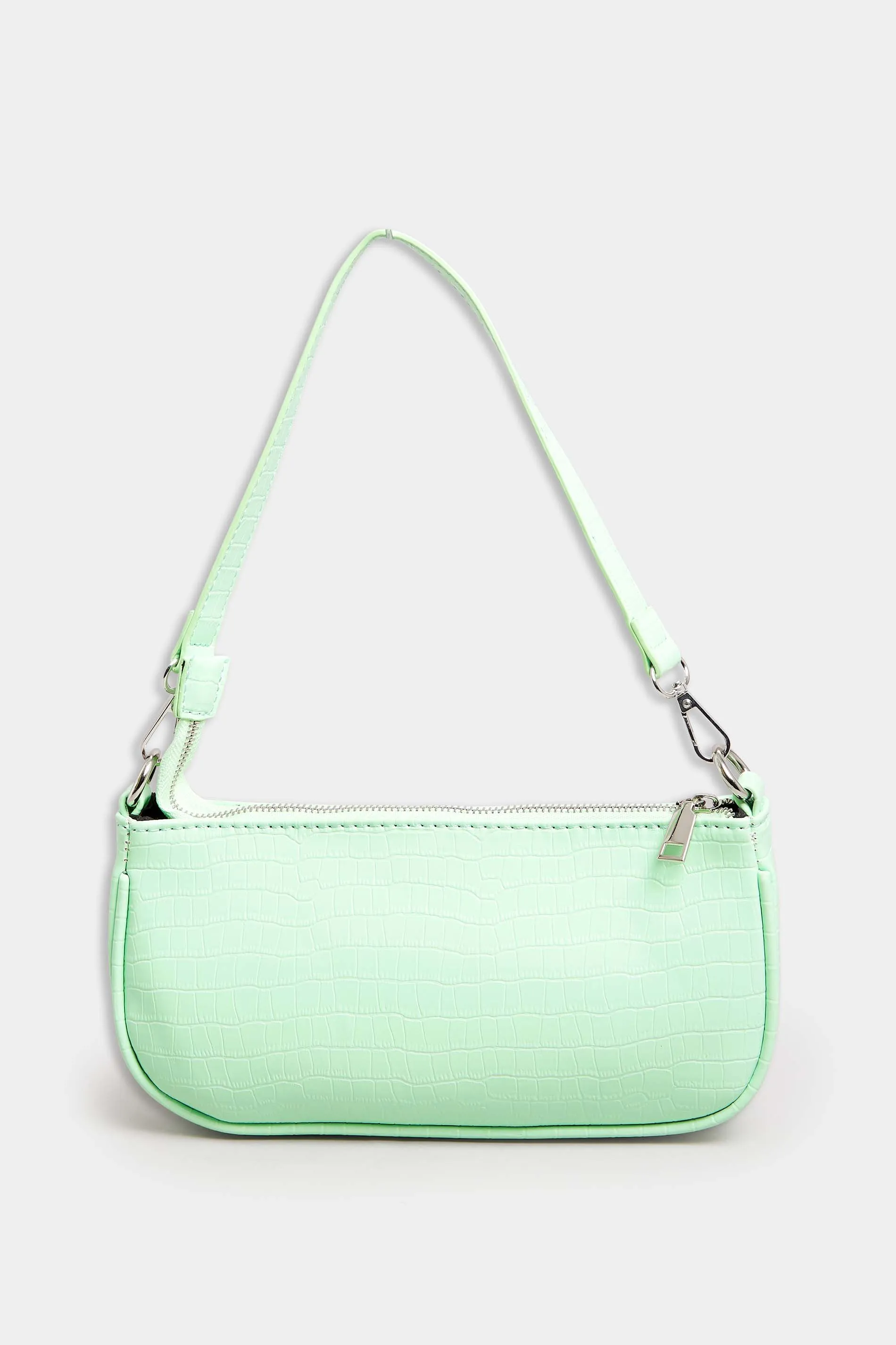 Light Green Faux Croc Shoulder Bag