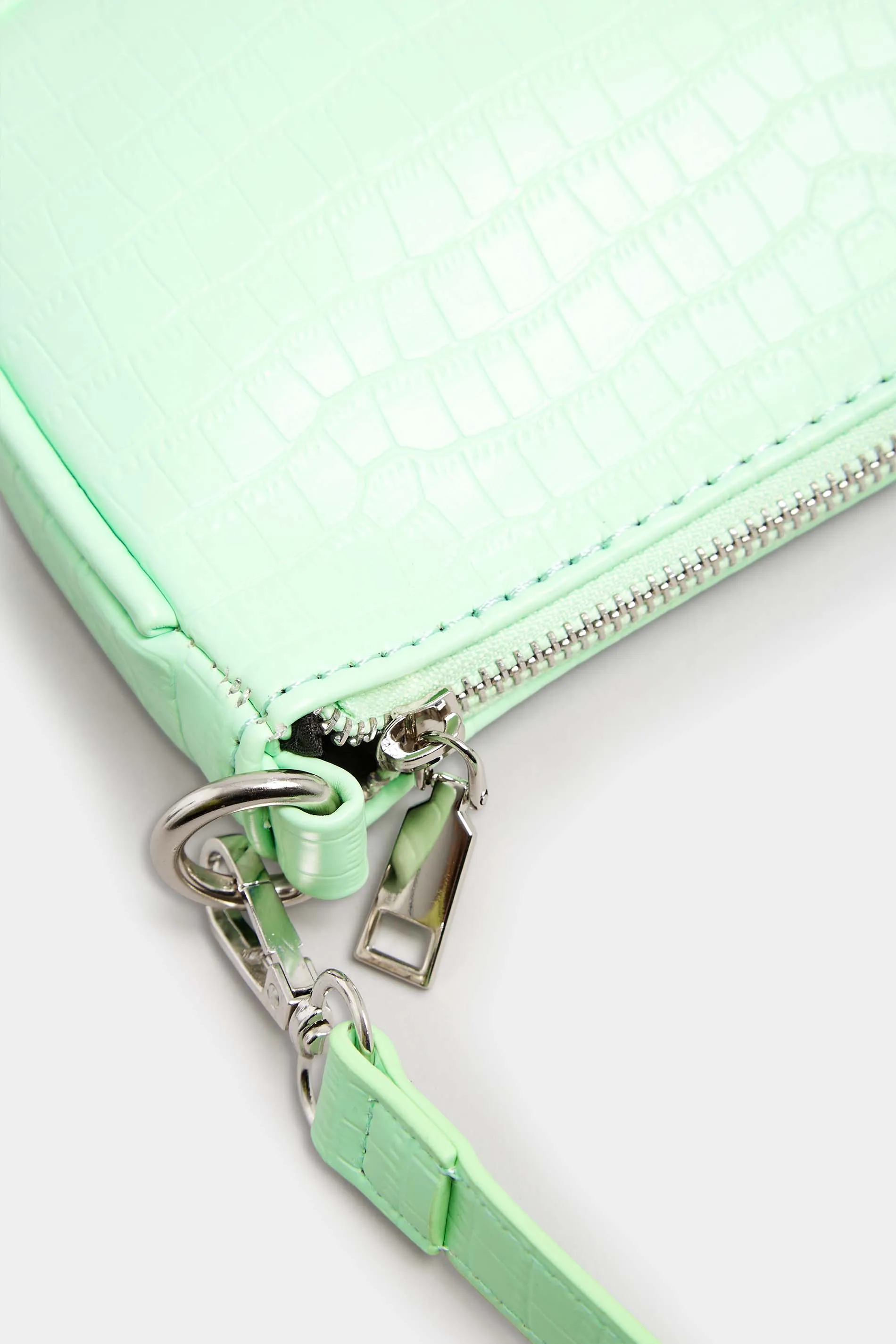 Light Green Faux Croc Shoulder Bag