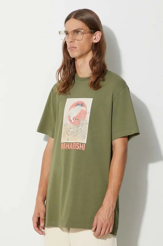 Maharishi cotton t-shirt Peace Crane T-Shirt green color 1072